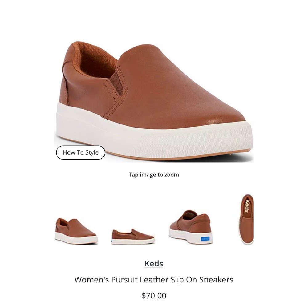 Keds Double Decker Cognac Leather Slip On Sneakers Womens 8.5